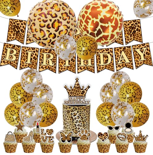 Leopard Print Party Dekoration,32 Stücke Gepard Geburtstagsdekorationen,Gepard Thema Luftballons Kuchen Topper Cupcake Banner Geeignet für Tier Thema Babydusche Geburtstagsfeiern Jungen und Mädchen Leopard Print Party Dekoration,32 Stücke Gepard Geburtstagsdekorationen,Gepard Thema Luftballons Kuchen Topper Cupcake Banner Geeignet für Tier Thema Babydusche Geburtstagsfeiern Jungen und Mädchen von YUEcthynous
