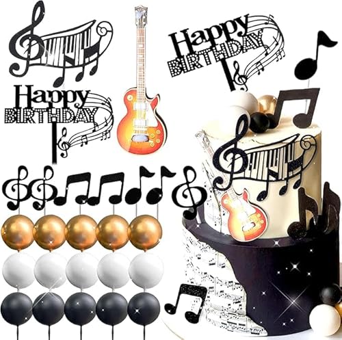 Musiknoten Disco Cupcake Toppers, Musik Rock Happy Birthday Gitarre Kuchen Toppers, Musikalisches für Kinder Mädchen Junge Musikalisches Thema Party von YUEcthynous