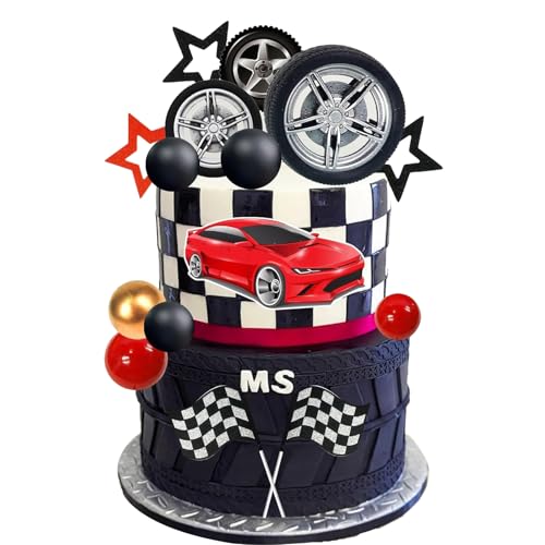 Racing Car Cupcake Toppers,Cars Torte Topper,Auto Cupcake Toppers,Rennwagen Tortendeko Geburtstag,Rennwagen Kuchen Deko,Auto Kuchen Toppers,Geburtstag Tortendeko Cars (Rot) von YUEcthynous