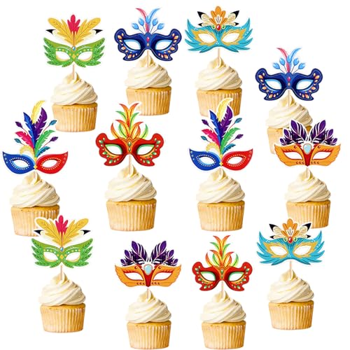YUEcthynous 24 Stück Picks Maske Cupcake Toppers,Glitzernde Cupcake-Topper,Maskerade, Maske,Hut,Baby Dusche Geburtstagsparty Kuchen Dekorationen Zubehör Kuchendekoration für Maskerade YUEcthynous 24 Stück Picks Maske Cupcake Toppers,Glitzernde Cupcake-Topper,Maskerade, Maske,Hut,Baby Dusche Geburtstagsparty Kuchen Dekorationen Zubehör Kuchendekoration für Maskerade von YUEcthynous