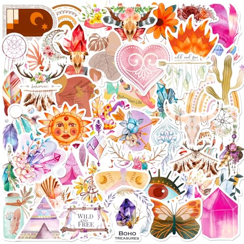 YUEcthynous Böhmische Sticker Set,100 Stück Coole Lustige Neon Sticker,wasserdichte Vinyl Aufkleber,Kinder für Laptop Handy Scrapbook Skateboard Wasserflasche Journal MacBook Tassen usw von YUEcthynous