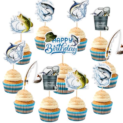 YUEcthynous Fischerei Kuchen Dekoration,12 Stücke Happy Birthday Tortendeko Fische Angeln Kuchen Deko Geburtstag Angler Cake Topper für Kuchen DIY Deko für Jungen Geburtstagsparty Dekoration YUEcthynous Fischerei Kuchen Dekoration,12 Stücke Happy Birthday Tortendeko Fische Angeln Kuchen Deko Geburtstag Angler Cake Topper für Kuchen DIY Deko für Jungen Geburtstagsparty Dekoration von YUEcthynous