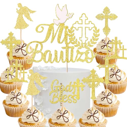 YUEcthynous Kommunion Cake Topper,13 Stück Erste Heilige Kommunion Tortendeko,Taube und Kreuz,Heiliger Geist,für Kuchen DIY Deko Babytaufe-Goldglitzer Party Cake Decorations Supplies YUEcthynous Kommunion Cake Topper,13 Stück Erste Heilige Kommunion Tortendeko,Taube und Kreuz,Heiliger Geist,für Kuchen DIY Deko Babytaufe-Goldglitzer Party Cake Decorations Supplies von YUEcthynous