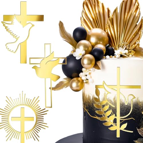 YUEcthynous Kommunion Cake Topper,4 Stück Erste Heilige Kommunion Tortendeko,Acryl Goldglitzer Taube und Kreuz,Heiliger Geist,für Kuchen DIY Deko Babytaufe-Goldglitzer Party Cake Decorations Supplies YUEcthynous Kommunion Cake Topper,4 Stück Erste Heilige Kommunion Tortendeko,Acryl Goldglitzer Taube und Kreuz,Heiliger Geist,für Kuchen DIY Deko Babytaufe-Goldglitzer Party Cake Decorations Supplies von YUEcthynous