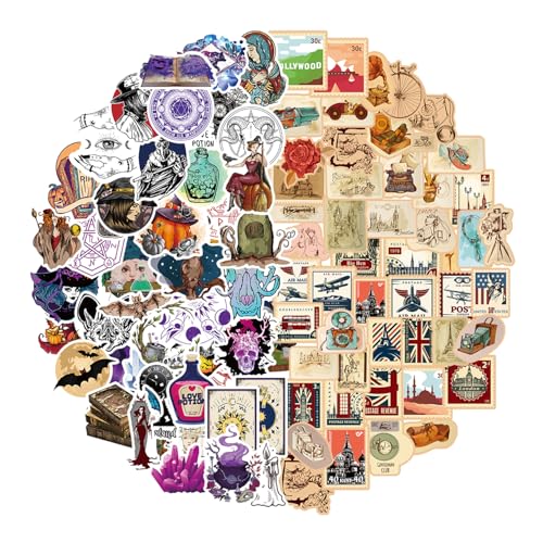 YUEcthynous Magic Mond Aufkleber 100 Stück Blumen Aufkleber Sticker Scrapbooking Wasserfest Graffiti Sticker Wasserflasche Lila Hexe Aufkleber Set für Teenager Mädchen Journaling Zubehör von YUEcthynous