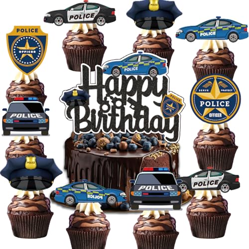 YUEcthynous Polizei Cupcake Toppers,25 Stück Polizist Handpistole und Handschellen Kuchen Deko Polizeiwagen Polizei Emblem Tortendeko für Polizei Thema Kinder Geburtstag Party Torten Dekoration YUEcthynous Polizei Cupcake Toppers,25 Stück Polizist Handpistole und Handschellen Kuchen Deko Polizeiwagen Polizei Emblem Tortendeko für Polizei Thema Kinder Geburtstag Party Torten Dekoration von YUEcthynous