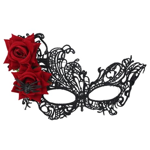 YUEcthynous Venezianische Maske Damen,Lace Masquerade Masks for Women,Red with Roses,Spinnen,Skelette,für Halloween Spinnen Verkleidung für Karneval Maskenball Party(Spinnen) von YUEcthynous