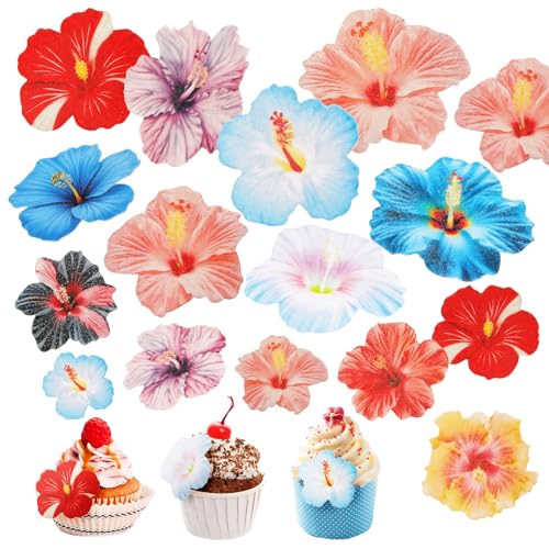 YUFFQOPC 60 Stück Essbare Blumen Für Torte, Essbare Tortendeko Blumen, Bunt Hibiskusblume Cupcake Topper Esspapier Für Hochzeit Geburtstag Jubiläum Party von YUFFQOPC