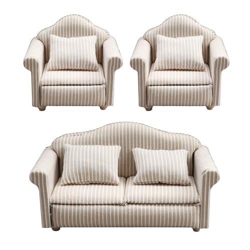 1:12 Elegantes Miniatur-Wohnzimmer-Sofa mit Kissen, Möbel-Set für Puppenhäuser, leicht zu reinigen, ideal für Kinder von YUGSHNKFC
