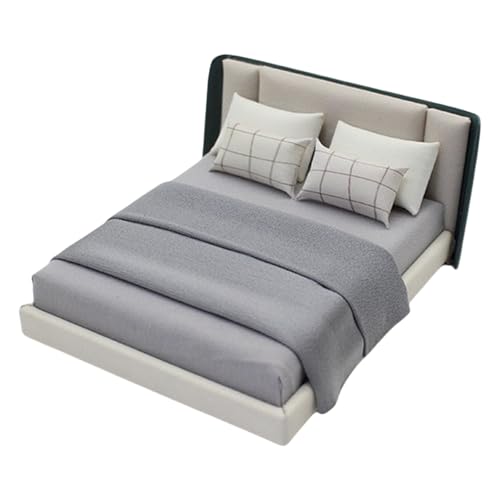 Kreative Miniatur-Schlafzimmermöbel im Maßstab 1:20, realistische Doppelbett-Modell-Figur mit Bettzeug, Puppenhäuser, Szenendekoration von YUGSHNKFC
