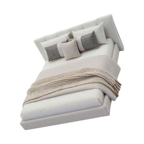 Kreative Miniatur-Schlafzimmermöbel im Maßstab 1:20, realistische Doppelbett-Modell-Figur mit Bettzeug, Puppenhäuser, Szenendekoration von YUGSHNKFC