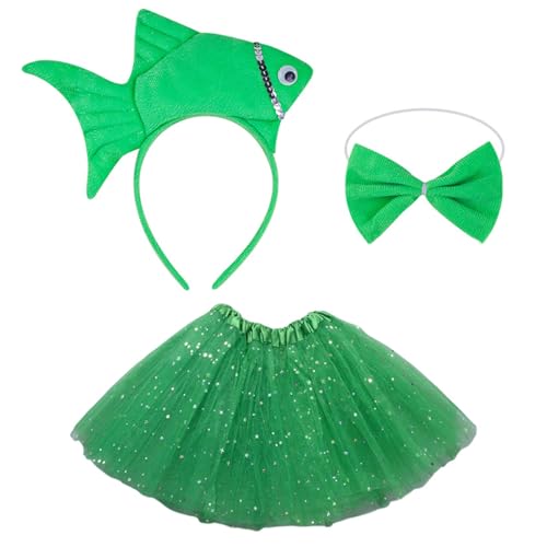 YUGSHNKFC 1/3-teiliges Fischkostüm für Kinder, Mädchen, Fisch-Stirnband, Fliege, Tutus, Rock, Halloween, Meerestier-Cosplay-Zubehör von YUGSHNKFC
