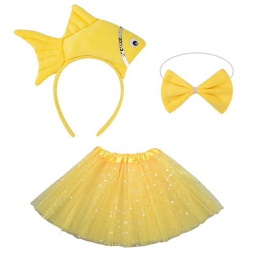 YUGSHNKFC 1/3-teiliges Fischkostüm für Kinder, Mädchen, Fisch-Stirnband, Fliege, Tutus, Rock, Halloween, Meerestier-Cosplay-Zubehör von YUGSHNKFC