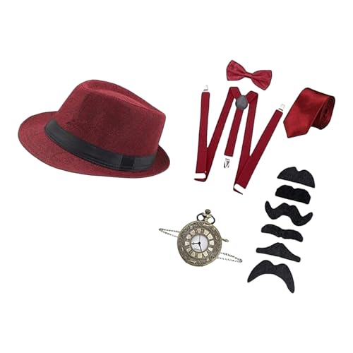 YUGSHNKFC 1920er-Jahre-Kostüm, brüllendes 20er-Jahre-Kostüm, Outfit mit 20er-Jahre-Fedoras-Hut, Taschenuhr, Hosenträgern, vorgebundene Fliege, Bart YUGSHNKFC 1920er-Jahre-Kostüm, brüllendes 20er-Jahre-Kostüm, Outfit mit 20er-Jahre-Fedoras-Hut, Taschenuhr, Hosenträgern, vorgebundene Fliege, Bart von YUGSHNKFC
