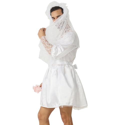 YUGSHNKFC 3-teiliges Brautpaar-Kostüm für Erwachsene und Herren, Hochzeitskleid, Brautschleier mit Gürtel, lustige Komödie Kostüm Outfits für Auftritte YUGSHNKFC 3-teiliges Brautpaar-Kostüm für Erwachsene und Herren, Hochzeitskleid, Brautschleier mit Gürtel, lustige Komödie Kostüm Outfits für Auftritte von YUGSHNKFC
