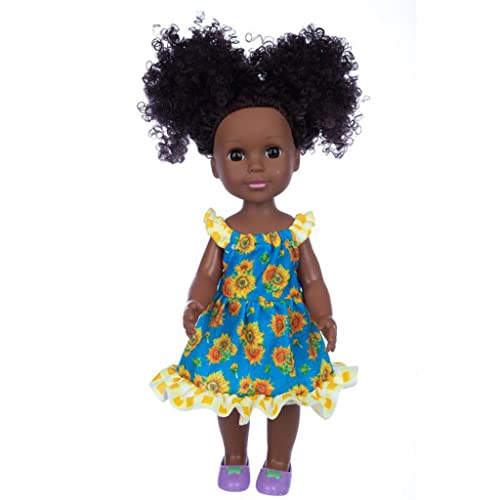 YUGSHNKFC 35 cm Realistisches Mädchen Für Puppenschlafspielzeug Mit Sonnenblumenkleid Schwarze Haut Lebensee Spielzeug Wiedergeborener Boutique Kollektion Party von YUGSHNKFC