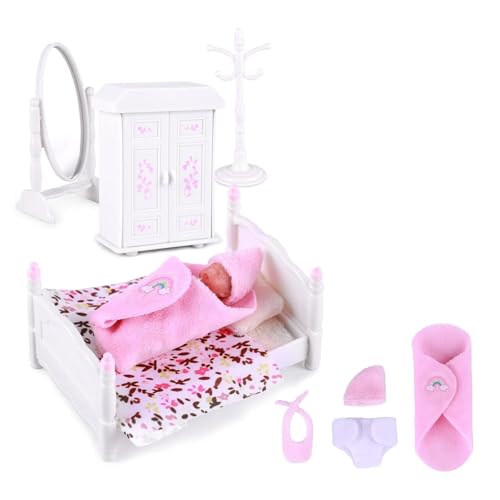 YUGSHNKFC 3inch Realistisches Silikonschlafbabypuppen Miniatur Säuglingspuppe Mit Kindergartenmöbel Und Bett Für Kinderspaß von YUGSHNKFC