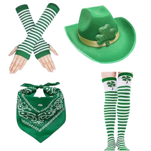 YUGSHNKFC 4-teiliges grünes Kleeblatt-Hut, Bandana und Handschuhe, Kostüm-Set für verschiedene Altersgruppen, Karneval, Partys und Themenveranstaltungen YUGSHNKFC 4-teiliges grünes Kleeblatt-Hut, Bandana und Handschuhe, Kostüm-Set für verschiedene Altersgruppen, Karneval, Partys und Themenveranstaltungen von YUGSHNKFC