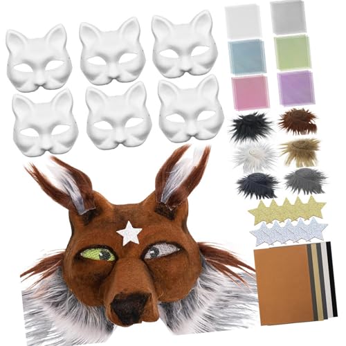 YUGSHNKFC 6pcs Unbemaltte Katzen Gesichtsmaske Weiße Papiermaske Mit Pelziger Trimmfolgertem Stoff Augennetzaufkleber Unbemalte Maskeradenmaske YUGSHNKFC 6pcs Unbemaltte Katzen Gesichtsmaske Weiße Papiermaske Mit Pelziger Trimmfolgertem Stoff Augennetzaufkleber Unbemalte Maskeradenmaske von YUGSHNKFC