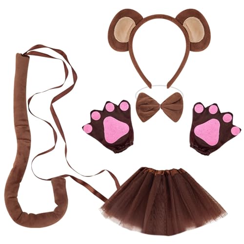 YUGSHNKFC Affenkostüm Affenohren, Stirnband, Schwanz, Fliege, Handschuh und Rock, Halloween, Lemur, Outfit für Kinder, Halloween, Cosplay YUGSHNKFC Affenkostüm Affenohren, Stirnband, Schwanz, Fliege, Handschuh und Rock, Halloween, Lemur, Outfit für Kinder, Halloween, Cosplay von YUGSHNKFC