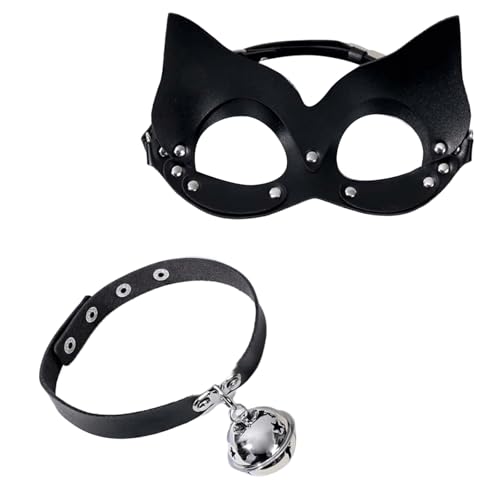 YUGSHNKFC Catgirl Kostümzubehör Catgirl Augenmaske Und Leder Halskette Für Frauen Halloween Masquerade Rollenspiele von YUGSHNKFC
