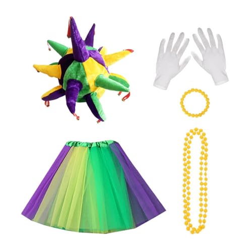 YUGSHNKFC Clown-Kostüm-Zubehör, Clownshut, Clownnnase, Clown-Haarreif, Rock und Handschuh für Damen, Mädchen, Halloween, Cosplay, Partys von YUGSHNKFC