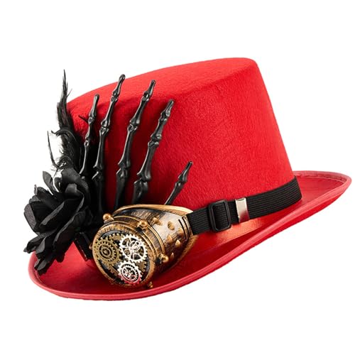 YUGSHNKFC Eleganter Wollhut mit dunkler Blume, gefiedert, für Halloween, Cosplay-Partys, viktorianische Brille, Kopfschmuck, Skelett, Handhut von YUGSHNKFC