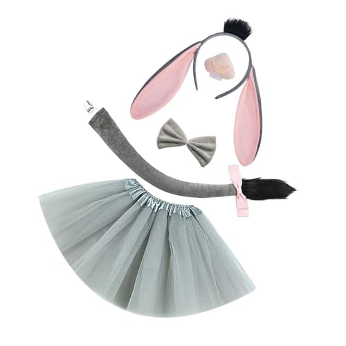YUGSHNKFC Esel-Ohr-Stirnband, Nase mit Zähnen, Schwanz, Fliege, Rock, Tier-Kostüm, Zubehör für Kinder, Halloween, Geburtstag, Cosplay YUGSHNKFC Esel-Ohr-Stirnband, Nase mit Zähnen, Schwanz, Fliege, Rock, Tier-Kostüm, Zubehör für Kinder, Halloween, Geburtstag, Cosplay von YUGSHNKFC