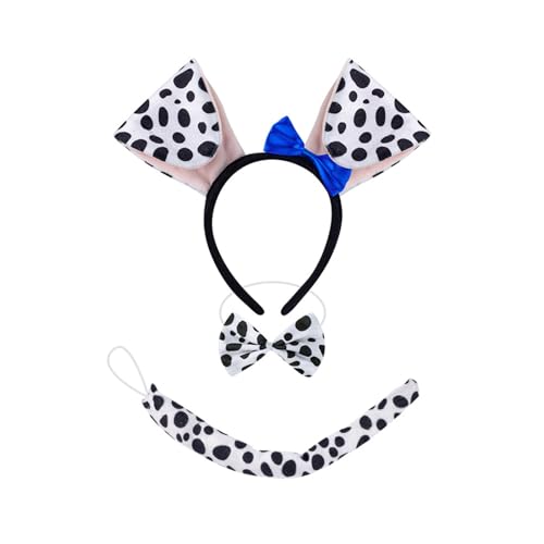 YUGSHNKFC Gepunktetes Hunde-Kostüm-Set, Plüschschwanz, Fliege, Haarreif, Rock, Hundeohren, Stirnband für Halloween, Kostüm, Cosplay von YUGSHNKFC