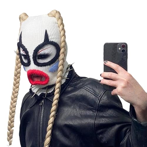 YUGSHNKFC Gestrickte Mütze Halswärmer Halloween Clown Kostüm Hüte Mit Zöpfen Kopfbedeckung von YUGSHNKFC