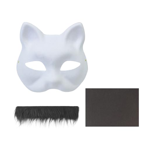 YUGSHNKFC Handbemaltes Katzen-Set, Tiermaskerade, unlackierte Füchse mit Pelzen, Halloween-Party für Erwachsene von YUGSHNKFC