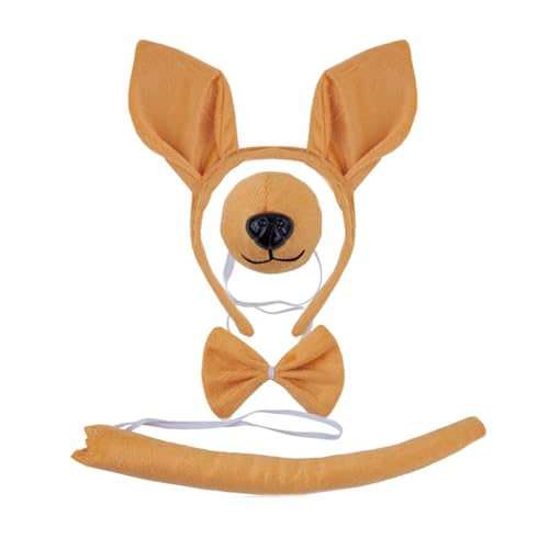 YUGSHNKFC Kängurus-Kostüm-Set, Ohren, Schwanz, Schleifen, Nase, Handschuh, Tier-Set, Zubehör, Kinder, Halloween, Cosplays, Requisiten von YUGSHNKFC