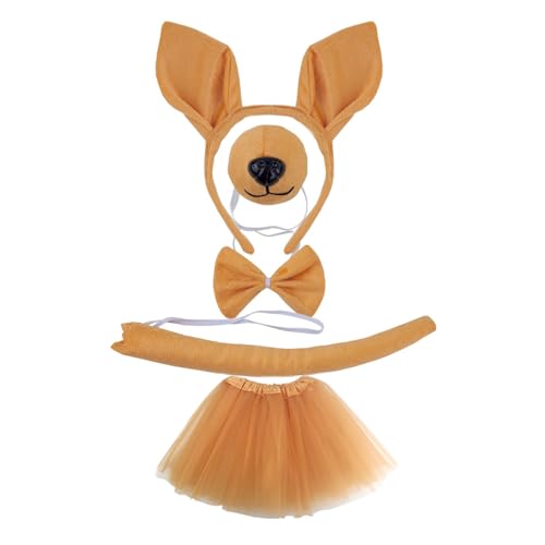 YUGSHNKFC Kängurus-Kostüm-Set, Ohren, Schwanz, Schleifen, Nase, Handschuh, Tier-Set, Zubehör, Kinder, Halloween, Cosplays, Requisiten von YUGSHNKFC