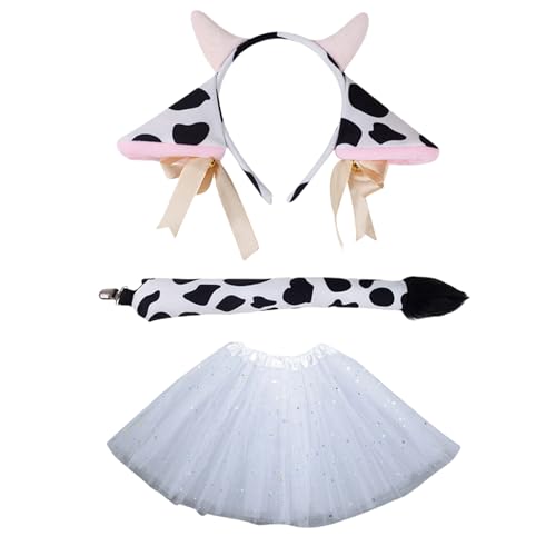 YUGSHNKFC Kuh-Kostüm-Set, niedliches Kuh-Ohren-Haarreif, Netzrock, Kuhohren, Stirnband, Plüschschwanz, Fliege, Partyzubehör für Halloween YUGSHNKFC Kuh-Kostüm-Set, niedliches Kuh-Ohren-Haarreif, Netzrock, Kuhohren, Stirnband, Plüschschwanz, Fliege, Partyzubehör für Halloween von YUGSHNKFC
