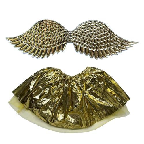 YUGSHNKFC Metallischer Flügel mit Rock, bequemes Tragen für Kinder, Mädchen, Geburtstag, Halloween, Cosplay, Party, Prinzessinnen-Kostüm-Set von YUGSHNKFC