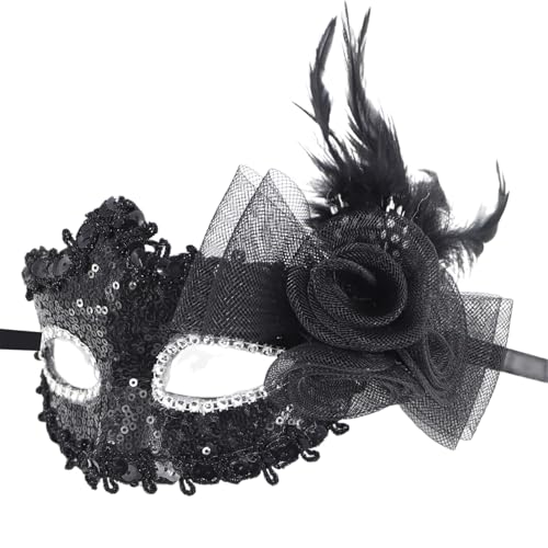 YUGSHNKFC Pailletten Dekoration Maskerade Maske Federmaske Halloween Cosplay Party Augenmaske Für Frauen Maskerade Halloween von YUGSHNKFC