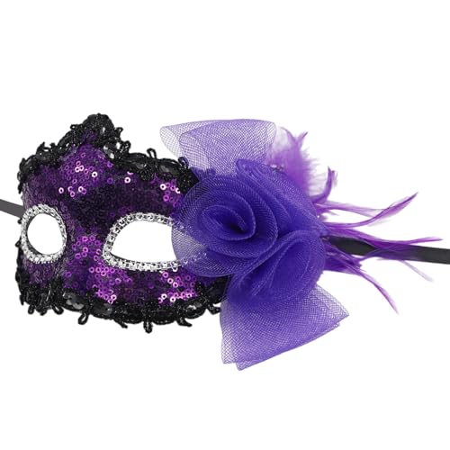 YUGSHNKFC Pailletten Dekoration Maskerade Maske Federmaske Halloween Cosplay Party Augenmaske Für Frauen Maskerade Halloween von YUGSHNKFC
