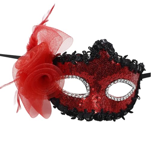 YUGSHNKFC Pailletten Dekoration Maskerade Maske Federmaske Halloween Cosplay Party Augenmaske Für Frauen Maskerade Halloween von YUGSHNKFC