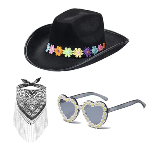 YUGSHNKFC Panamahut, Bandana, Sonnenbrille, Set mit Blume, Überraschung, für Mädchen, Jungen, Braut, Hut für Karneval, Musikfestival YUGSHNKFC Panamahut, Bandana, Sonnenbrille, Set mit Blume, Überraschung, für Mädchen, Jungen, Braut, Hut für Karneval, Musikfestival von YUGSHNKFC