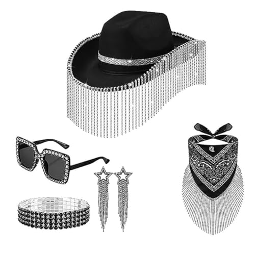 YUGSHNKFC Partyhüte mit Strasssteinen, Quasten, Damenhüte, 5-teiliges Set für Damen, Western YUGSHNKFC Partyhüte mit Strasssteinen, Quasten, Damenhüte, 5-teiliges Set für Damen, Western von YUGSHNKFC