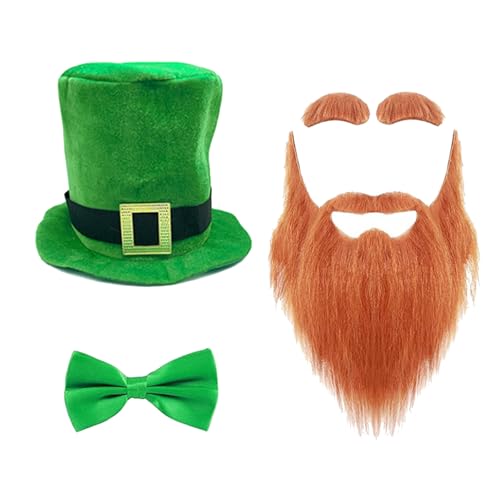 YUGSHNKFC Patricks Day Kostüm-Set, Kobold, Hut, Augenbrauen, Schnurrbart, Schuhe, Abdeckungen für Party, Kostüm, irisches Festival, Zubehör von YUGSHNKFC