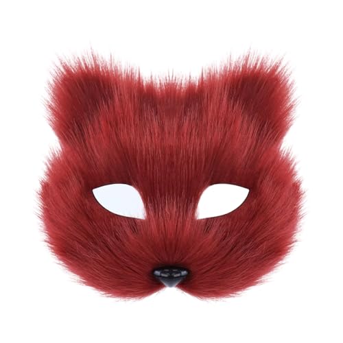 YUGSHNKFC Pelzige Katzen Halbgesichtsbrille Tierkatzen Cosplay für Männer Frauen Maskerade Halloween Party Make-up Kostüm von YUGSHNKFC
