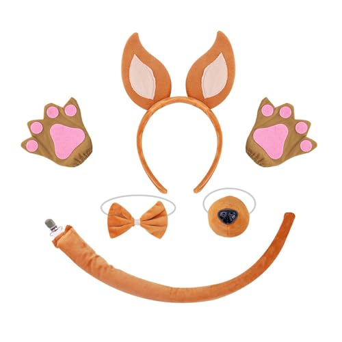 YUGSHNKFC Plüsch-Fuchsohren Haarreif, Schmetterlingsschwanz, falsche Nase für Hunde, Halloween-Kostüm-Set von YUGSHNKFC