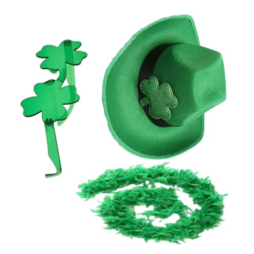 YUGSHNKFC StPatrick Day Hut Brille Schal Kostüm Set für Familientreffen, Party, Feier, Kopfbedeckung & Zubehör von YUGSHNKFC