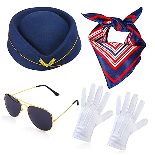 YUGSHNKFC Stewardess Hut Stewardess Kostüm Flugzeuge Brosche Pin Stewardess Halstuch Stewardess Handschuhe Stewardess Zubehör von YUGSHNKFC