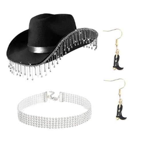 YUGSHNKFC Strass Fransen Cowgirls Hut Choker Ohrringe für Musik Festival Dress Up Cowgirls Kostüm Set Junggesellinnenabschied Pr YUGSHNKFC Strass Fransen Cowgirls Hut Choker Ohrringe für Musik Festival Dress Up Cowgirls Kostüm Set Junggesellinnenabschied Pr von YUGSHNKFC