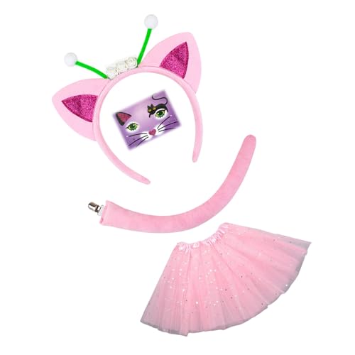 YUGSHNKFC Tier-Katzen-Kostüm, Katzenohren, Stirnband, Schwanz, Fliege, Tutus, Tier-Kostüm, Set, Halloween, Cosplay, Party-Zubehör YUGSHNKFC Tier-Katzen-Kostüm, Katzenohren, Stirnband, Schwanz, Fliege, Tutus, Tier-Kostüm, Set, Halloween, Cosplay, Party-Zubehör von YUGSHNKFC