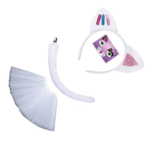 YUGSHNKFC Tier-Katzen-Kostüm, Katzenohren, Stirnband, Schwanz, Fliege, Tutus, Tier-Kostüm, Set, Halloween, Cosplay, Party-Zubehör von YUGSHNKFC