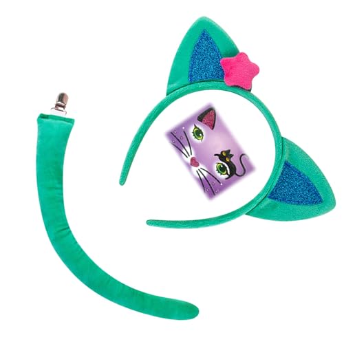 YUGSHNKFC Tier-Katzen-Kostüm, Katzenohren, Stirnband, Schwanz, Fliege, Tutus, Tier-Kostüm, Set, Halloween, Cosplay, Party-Zubehör von YUGSHNKFC