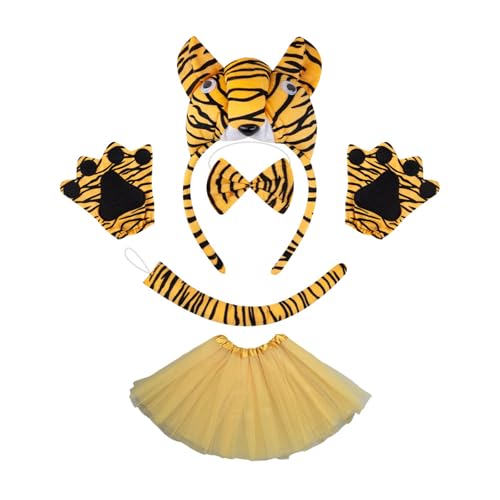 YUGSHNKFC Tier-Tiger-Kostüm-Set für Kinder und Mädchen, Tigerohren, Stirnband, Fliege, Gesicht, Aufkleber, Tiger-Schwanz, für Halloween, Cosplay-Party YUGSHNKFC Tier-Tiger-Kostüm-Set für Kinder und Mädchen, Tigerohren, Stirnband, Fliege, Gesicht, Aufkleber, Tiger-Schwanz, für Halloween, Cosplay-Party von YUGSHNKFC